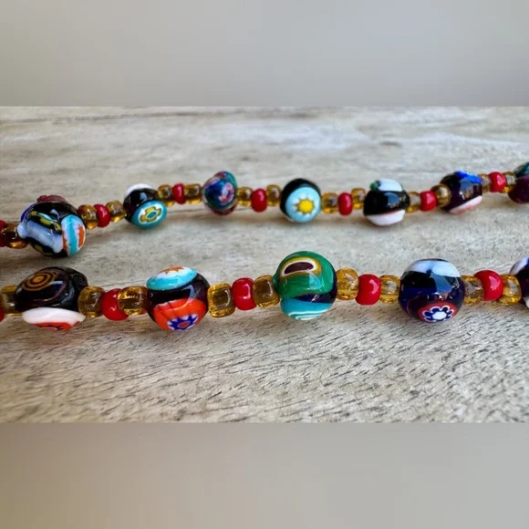 VINTAGE ITALIAN MURANO VENETIAN MILLEFIORI MORETTI GLASS BEAD NECKLACE - Picture 15 of 16